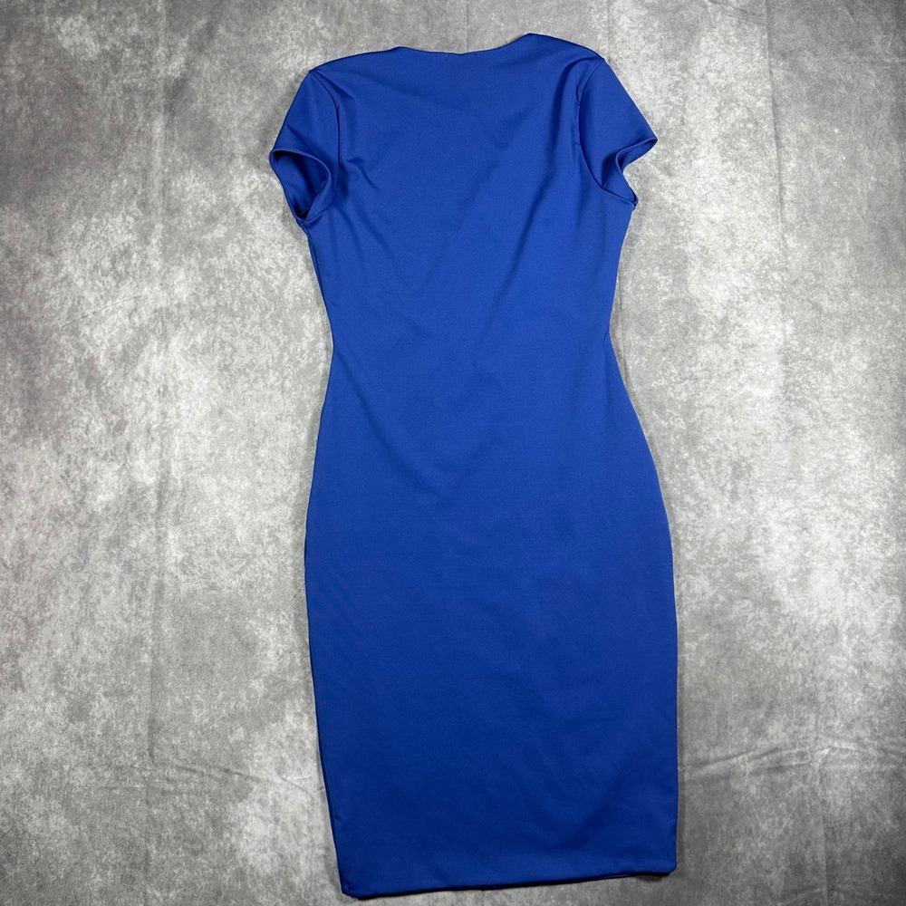 Derek Heart Women M Royal Blue Bodycon Midi Dress Short Sleeve Round Neck Office - Picture 2 of 5